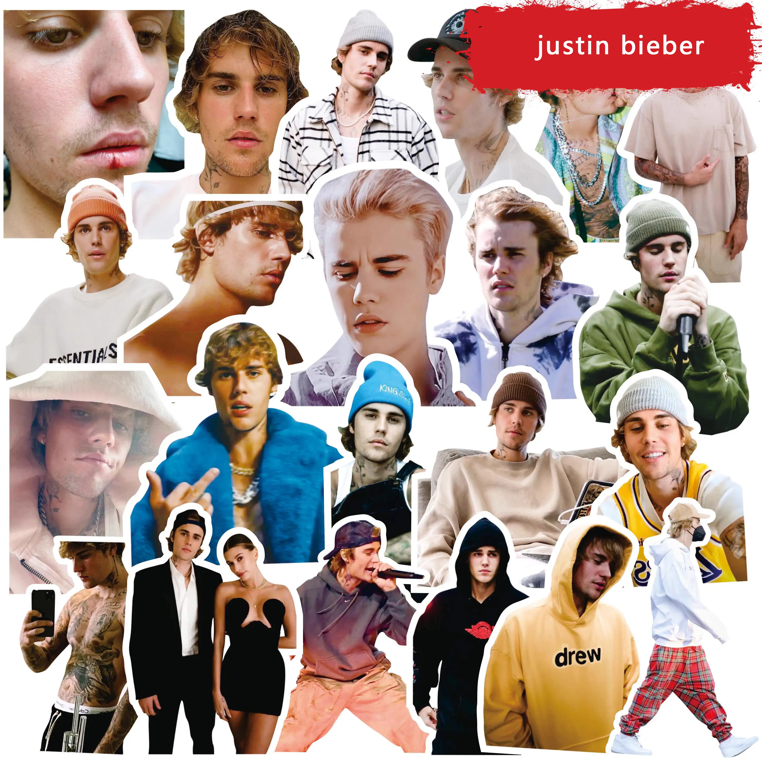 50 Stück Justin Bieber Charakter-Aufkleber, Promi-Aufkleber, dekorative Handyhülle für Wand, iPad, Koffer – Detail 4