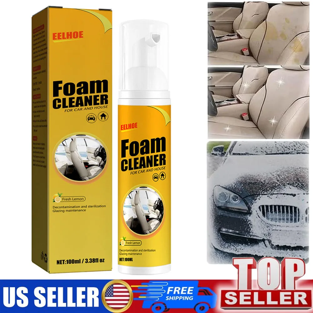 Spray de limpeza multiuso sem enxágue, adequado para assentos de carro, painéis, limpador de espuma com aroma de limão para cozinhas e banheiros