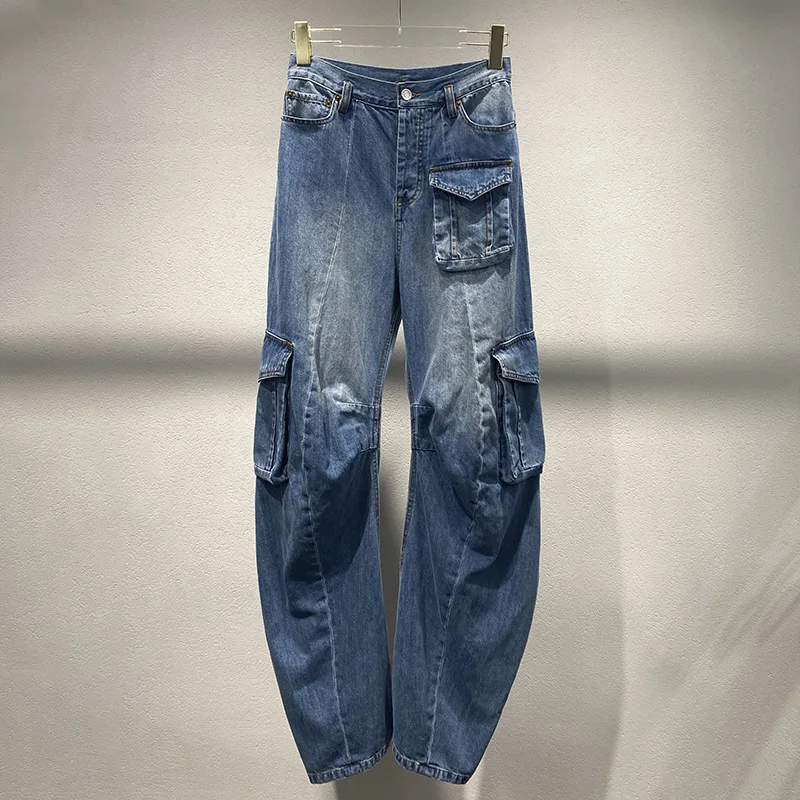 

2025 Spring/Summer New Vintage Multi-Pocket Denim Work Pants for Women