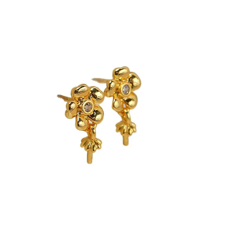 

E048 Gold Plated Copper S925 Sterling Silver Needle Flower Pearl Stud Earrings Findings Jewelry Making DIY Jewelry Accessories