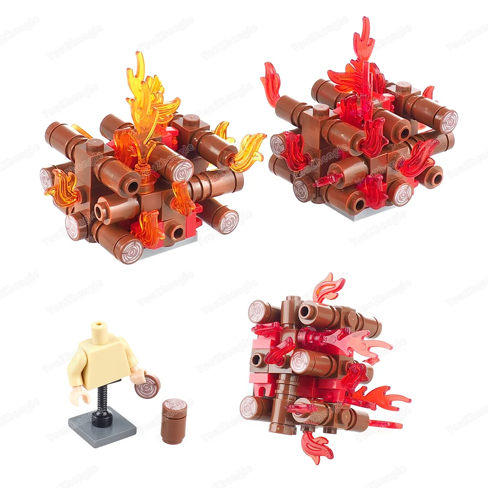 Bonfire Building Blocks Assembly MOC Figures Equipment Outdoor Burning Heating Scene Matching Model Children Gifts Boy DIY Toys