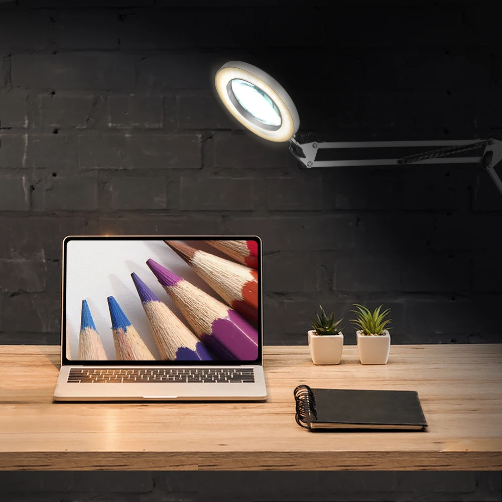 Imagem -05 - Prata Dobrável Lupa Desk Lamp Luzes Led Luzes de Leitura Modos de Cores Usb Power Supply Iluminação Magnifier 5x 72smd