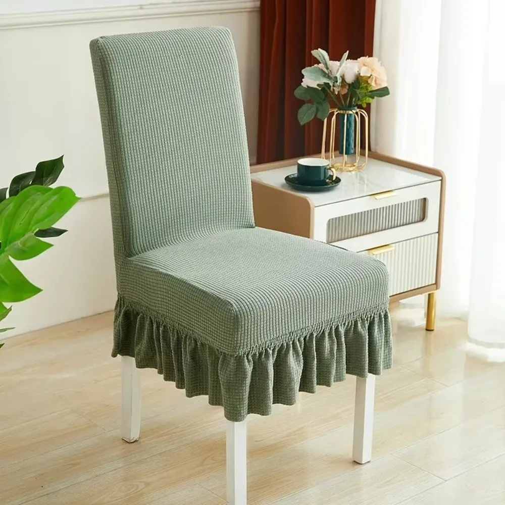 Elastic Skirt Dining Chair Cover Jacquard Dust-proof Stool Slipcover Anti-slip Soft Integrated Seat Cover