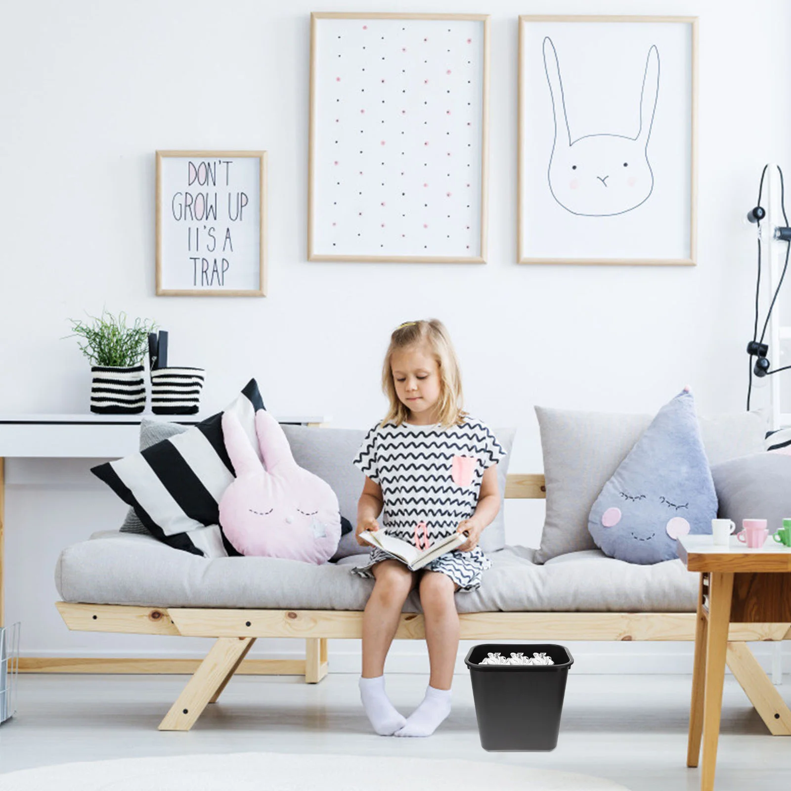 

Квадратный мусорный бак, черный пластиковый мусорный бак для домашнего офиса, ванной комнаты, спальни, многофункциональный контейнер для мусора, универсальный шкаф для комнаты