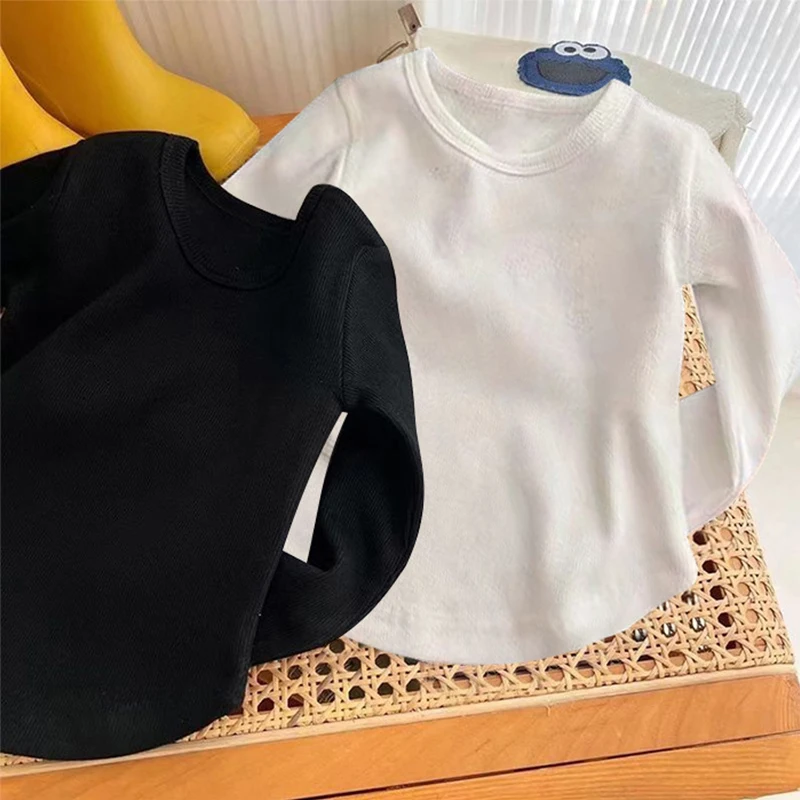 1pcs Children's T-Shirt Boys Girls Sweatshirt Clothes Spring Autumn Long Sleeve Tee Round Neck Kids Casual Solid Tops Clothes