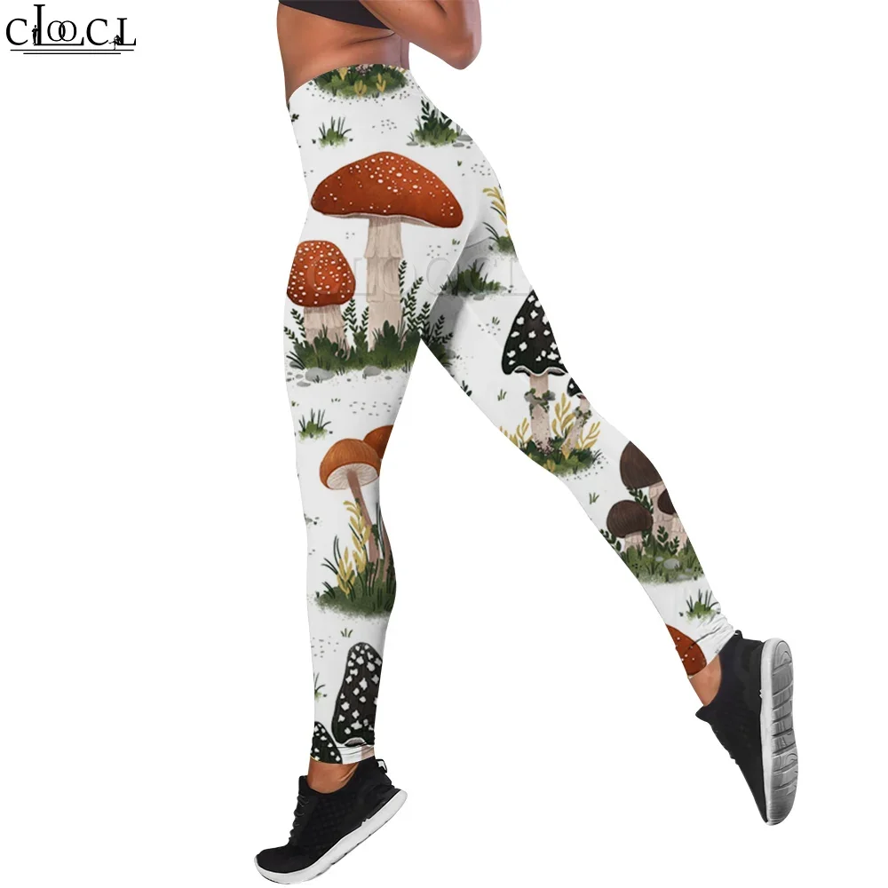 

CLOOCL Cute Women Legging Mushroom 3D Printed Trousers High Waist Stretch Sports Legging Tight Breathable Yoga Pants