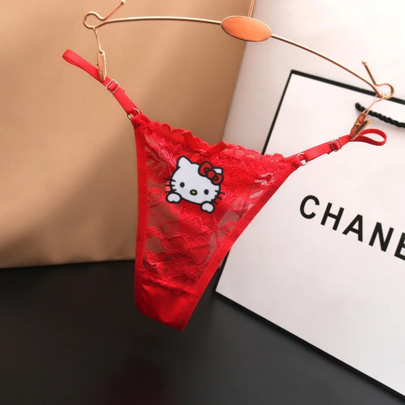 Hello Kitty Hot Thong Low Waist Sexy Lace Transparent Girl Underwear Adjustable Thin Strap Fashionable Women T-trousers Briefs view 4