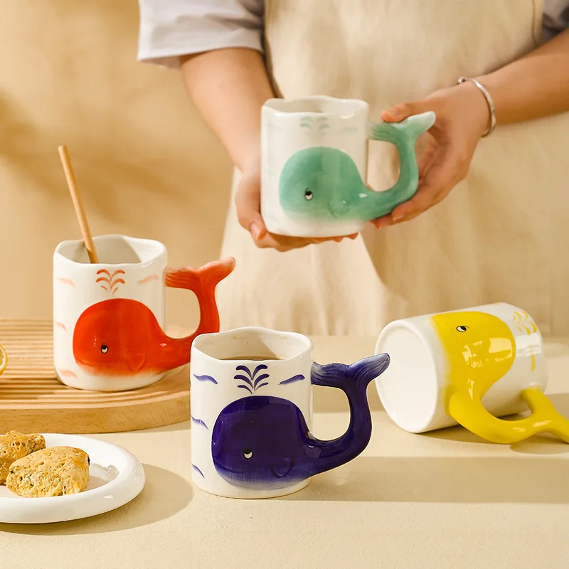 3D Cartoon Whale Mugs Creative Ceramic Cup High Beauty Water Cups Office Coffee Mug Large Capacity Halloween Mug Couple Gift
