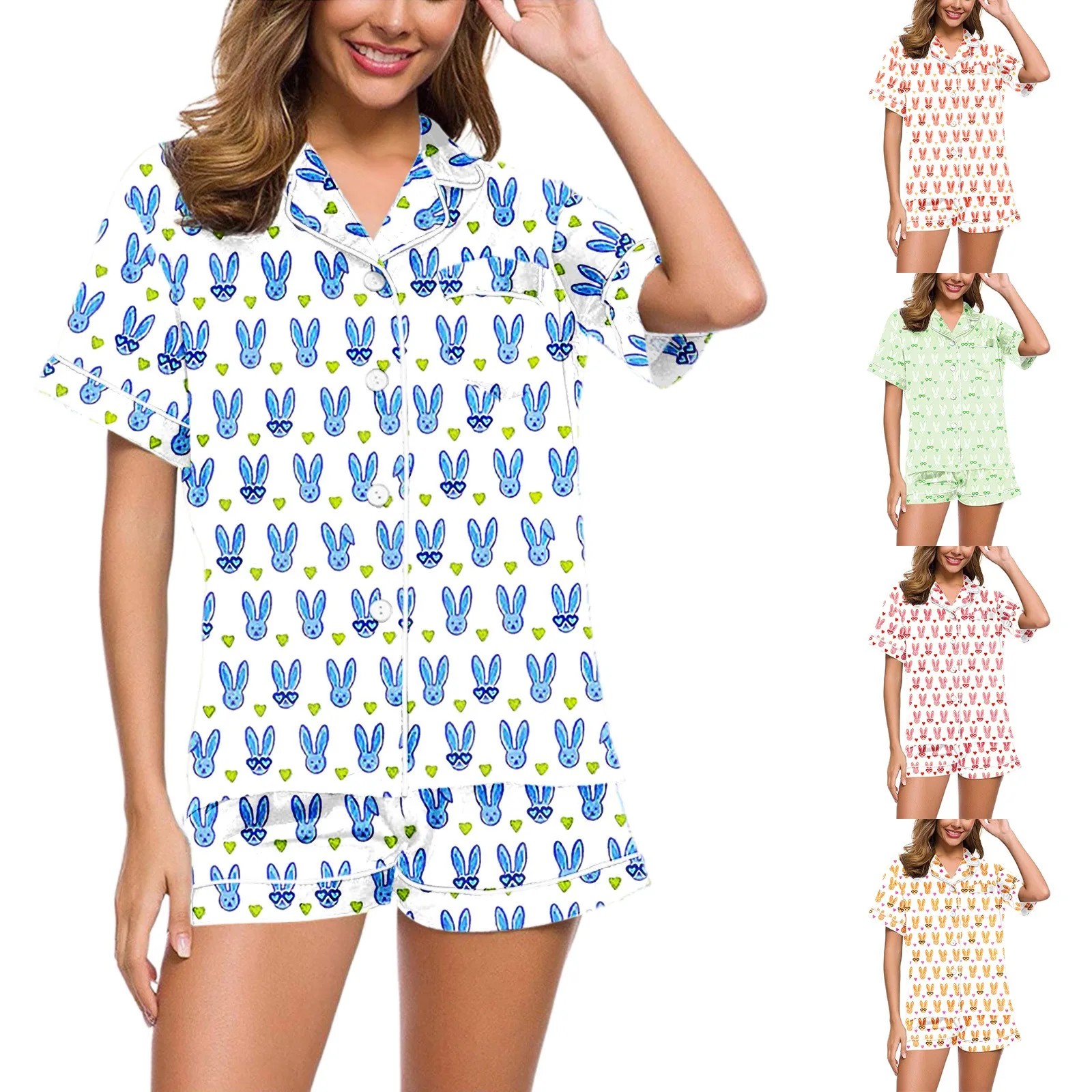 Pajamas Monkey Graphic Shirt Shorts Pajamas Set For Women Graphic Print Short Sleeve Button 2 Piece Sets Sleepwear Loungewear