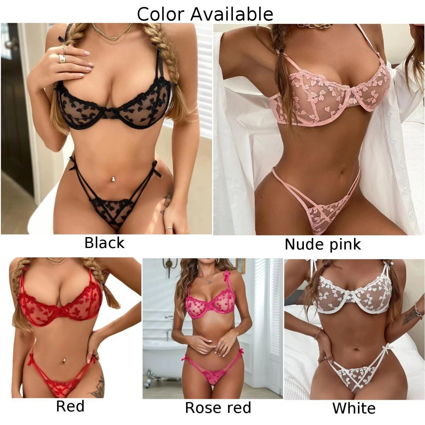 التطريز الدانتيل الملابس الداخلية الشفافة التطريز القلب المتاحة بألوان متعددة نسيج البوليستر المتاحة في أحجام متعددة #6