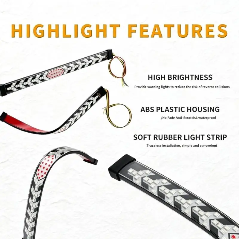 Four-Wire LED Brake Light Bar, 12-24V Rear Warning & Turn Lamp with Segmented Indicators for Motorcycle or Pickup X37F