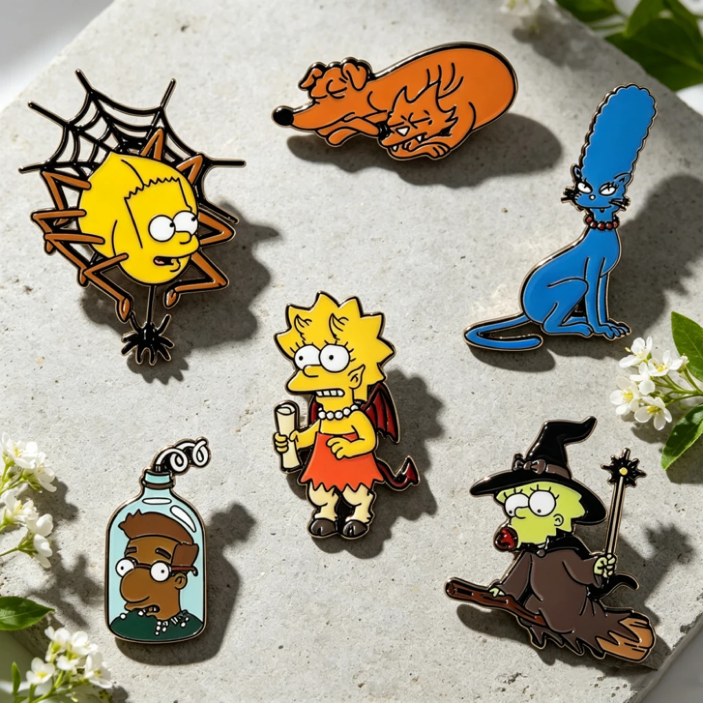 6/12 PCS Homer J Simpson Cartoon Enamel Pins Set Cute Bart Enamel Pins Set - Brooch Cute Cartoon Badges Jewelry Gift for Friends