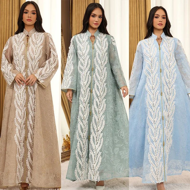 Eid Mesh Dress Women Abaya Party Dress Women Jalabiya Gorgeous Embroidery Saudi Arab Sequins Muslim Ramadan Vestidos Largos Robe