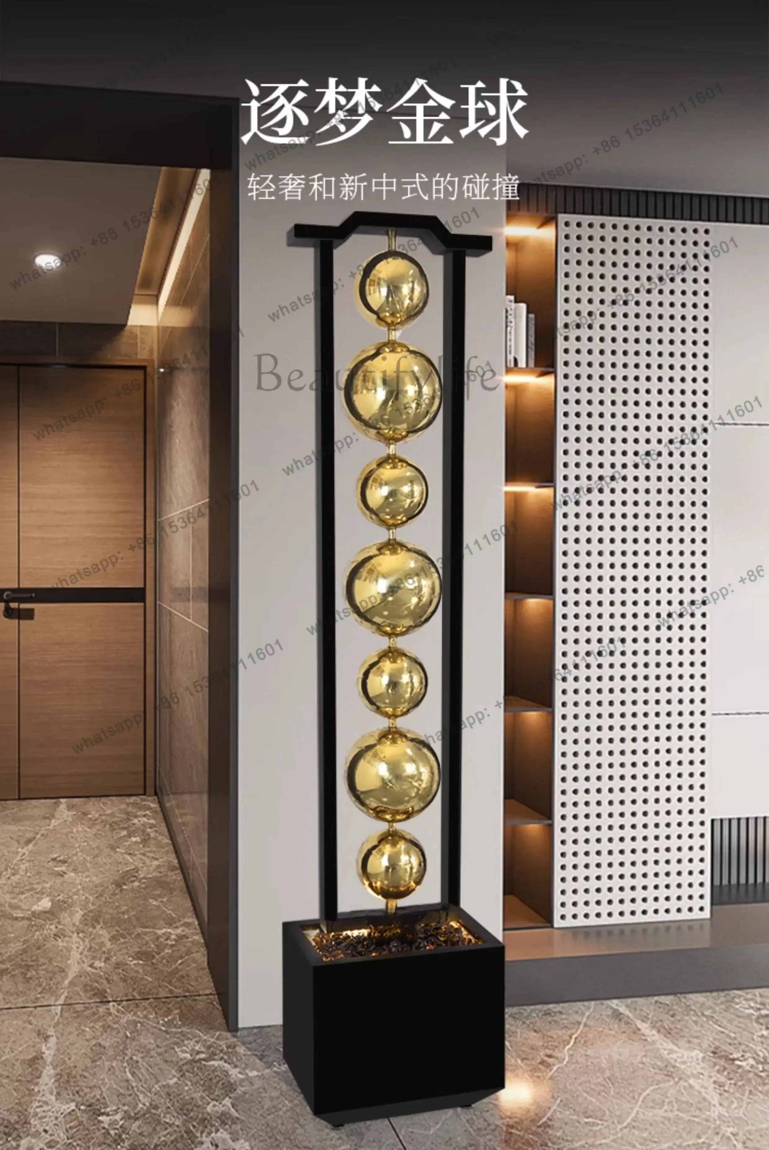 12Living room entrance water feature sofa next to decorative ornaments light luxury water ball floor decoration