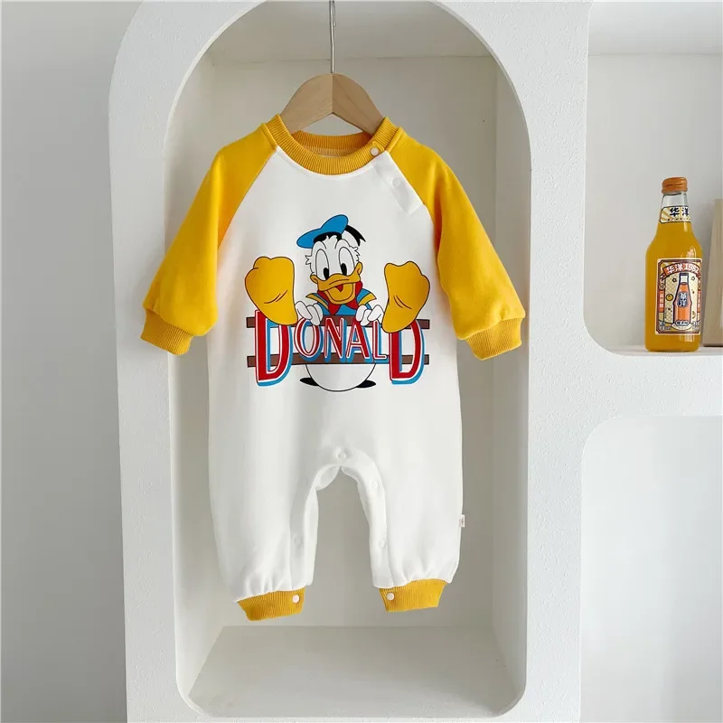 Donald Duck Baby Long Sleeve One-piece Clothes Spring/autumn Newborn Jumpsuits Cartoon Cotton Baby Bodysuits Pajamas 0-24month