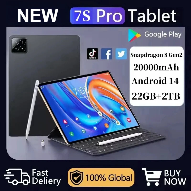 

2025 New Pad 7s pro Tablet Tab 5G Dual SIM For Kids PC 10.1 Inch HD 20000mah 22GB+2TB Global Version Android WIFI Tablets