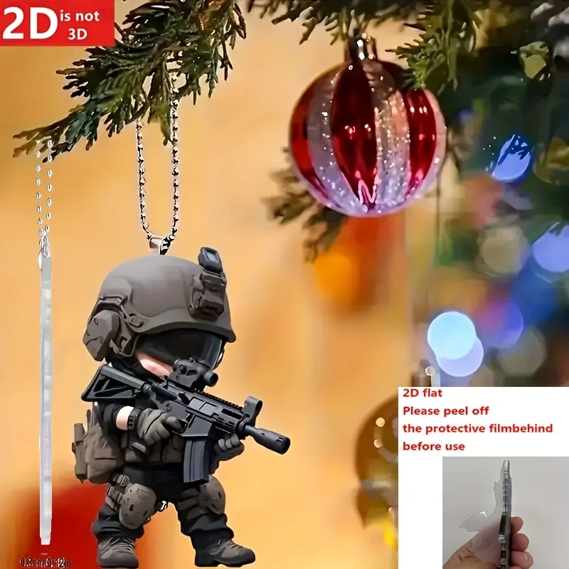 2D Special Forces Keychain Cartoon Military Theme Acrylic Pendant Car Key Bags Backpacks Accessories Party Favors Festive Gifts