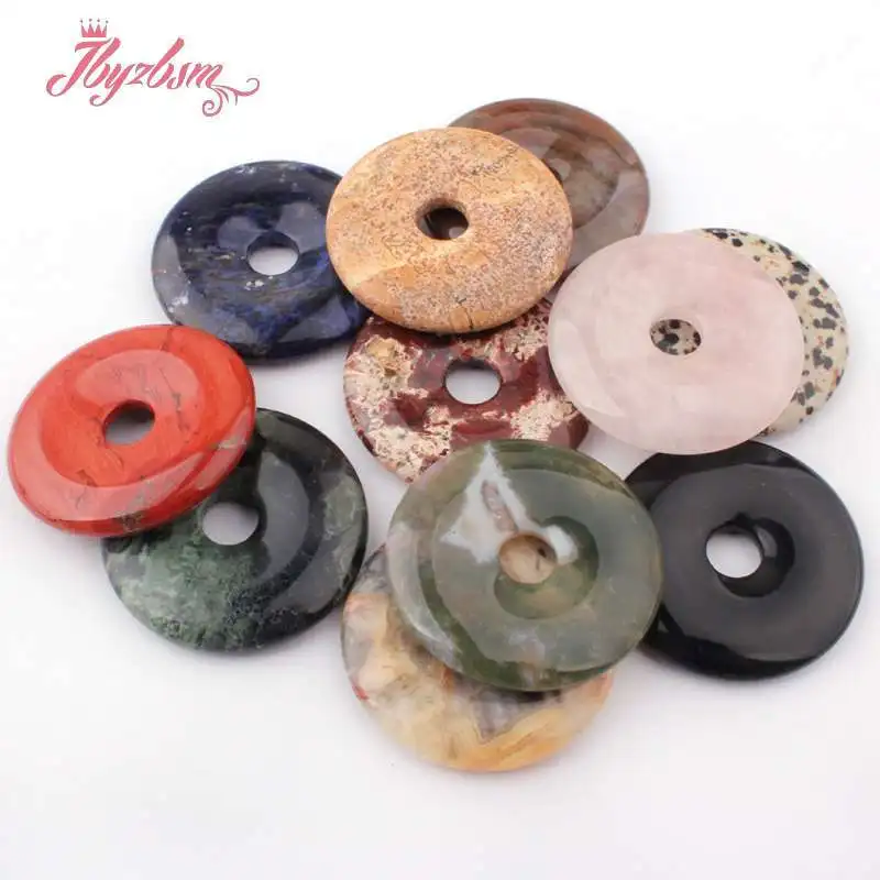 40mm Natural Smooth Donut Round Gem Stone Beads Spacer Pandant 1 Pcs,For DIY Necklace Jewelry Making,Wholesale Free Shipping