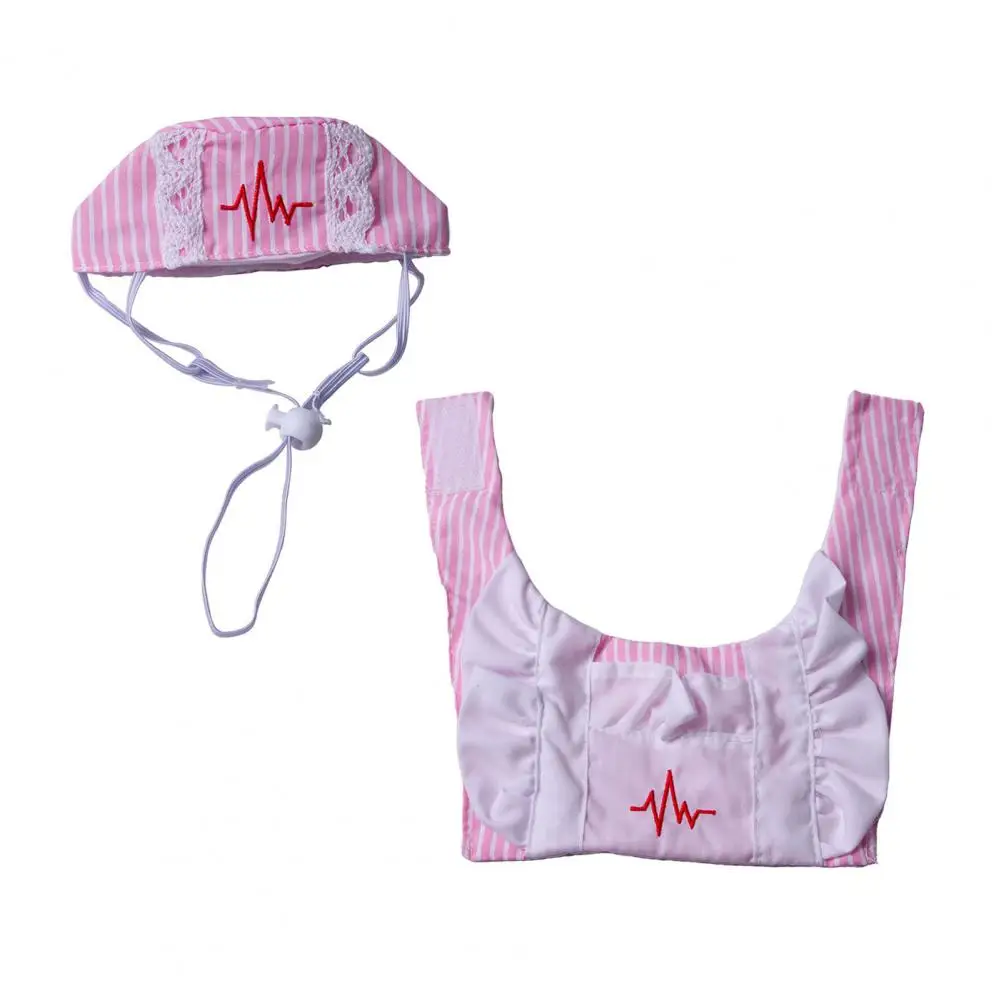 

Pink White Stripes Pet Nurse Costume with Nurse Cap And Pet Bib,Adjustable for Cats And Small Dogs Cosplay Dress Up Accessory