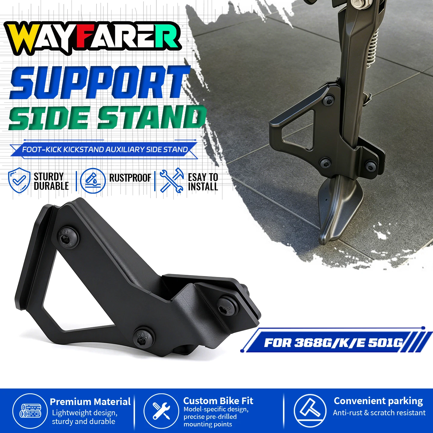 Rod Support Side Stand for 368G G368 501G 368K 368E Side Kickstand Aid Foot Pedal Kickstand Auxiliary Tool Side Stand Assistant