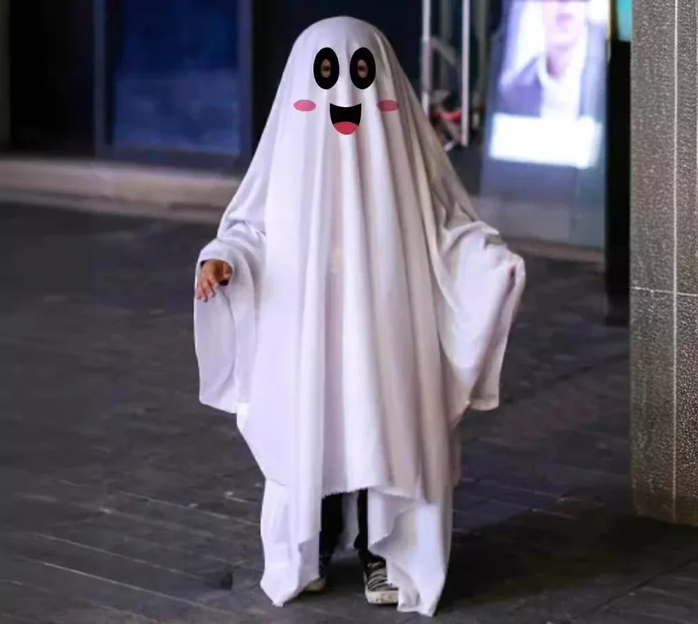 

Smiling Face Black Eyes Halloween Cosplay Costume Terrifying Ghost Cloak Adult Children Cosplay Costume Performance Costume 008