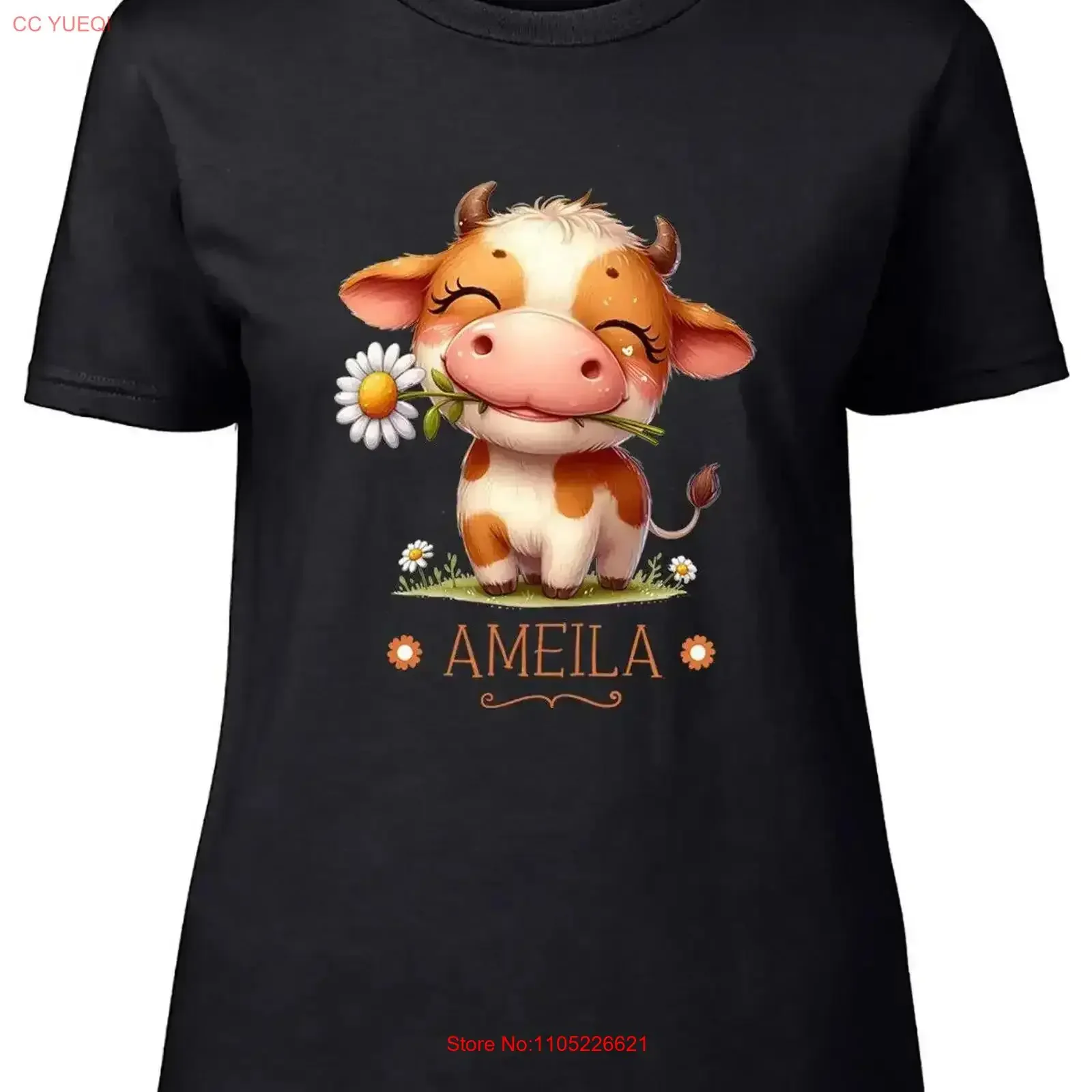 

Персонализированная женская футболка с цветком коровы и ромашки, женская футболка с лесными животными и цветочным принтом, винтажный стильный повседневный стильный топ для повседневной носки
