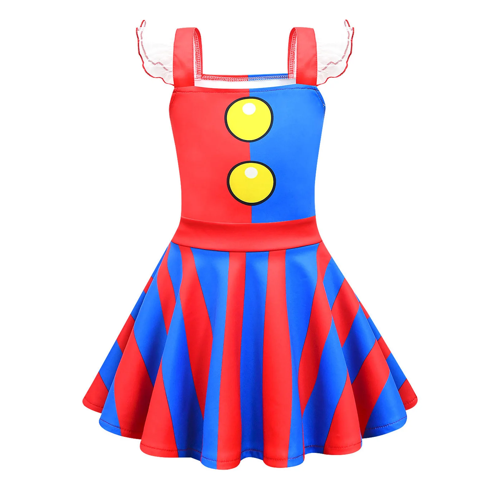 Kinder Mädchen Zirkus Clown Kostüm Halloween Cartoon Charakter Cosplay Karneval Themen Party verkleiden rot blau Farbe Kontrast Kleid