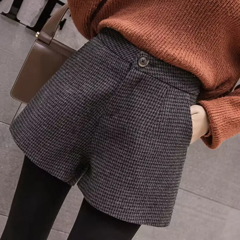 Short taille haute décontracté pour femme avec doublure, Ulzzang Plaid, Streetwear All-Match, Collection étudiante, Basique, Automne, Hiver, 2023