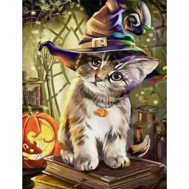 Ab Diamant Kreuz stich gemalt Halloween Kürbisse und Katzen 5d DIY Diamant Stickerei Strass Malerei Diamant Malerei