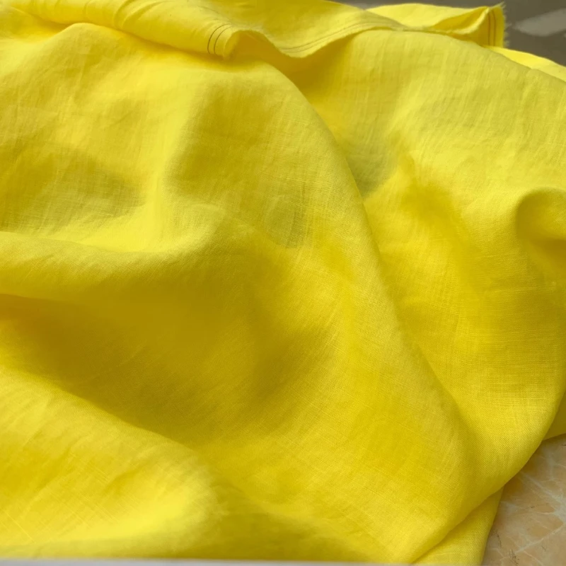 

Yellow Pure Ramie High Count Yarn Fabric Lightweight Flowy Dress Blouse Material Brand Customization Elegant Textile Fabric
