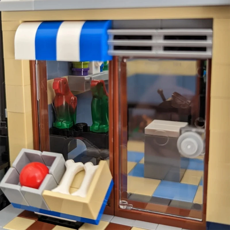 Bloques de construcción para tienda de mascotas, 2032 Uds., tienda de mascotas, vista a la calle de la ciudad, modelo de arquitectura, montar ladrillos, juguete para regalo para chico, niña y adulto