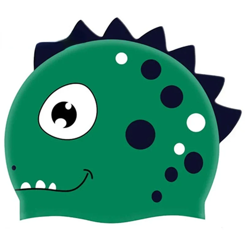 

New Cartoon Silicone Swimming Cap Waterproof Dinosaur Long Hair Sports Swim Pool Hat Adults & Children Elastic Swimming Cap