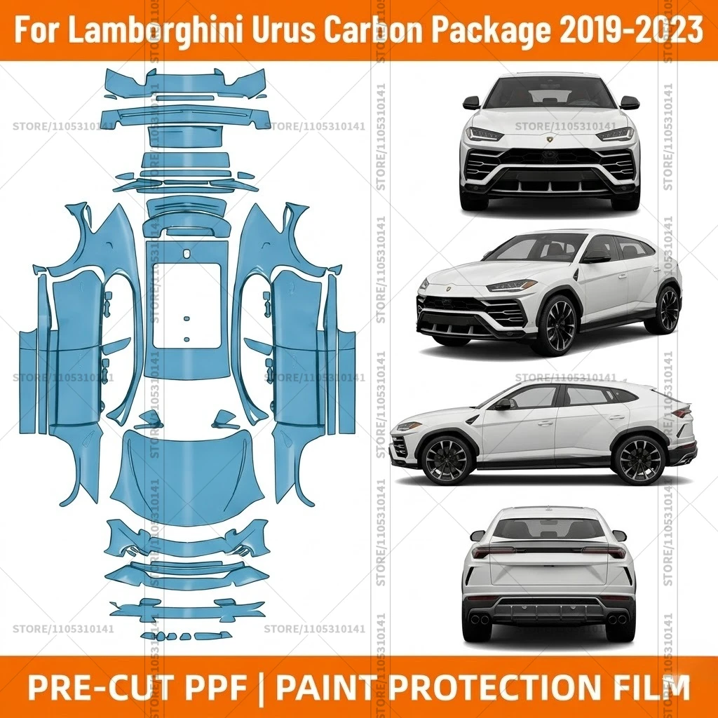 

Предварительно нарезанная защитная пленка PPF, прозрачная защита бампера, прозрачная пленка для автомобиля Lamborghini Urus Carbon Package 2019-2023