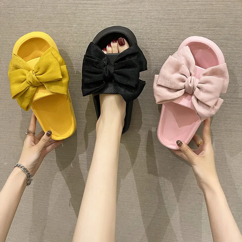 2024 Summer Bow Slippers for Women, Fashionable Eva Slippers for Summer Outer Wear, Non-slip Indoor Slippers, Extremely Soft