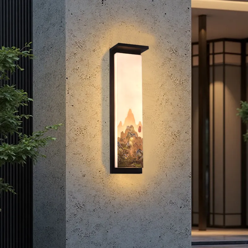 Classical Waterproof Outdoor LED Wall Lights Landscape Painting Pattern Garden Porch Patio Balcony Decor Creativity Art Sconces