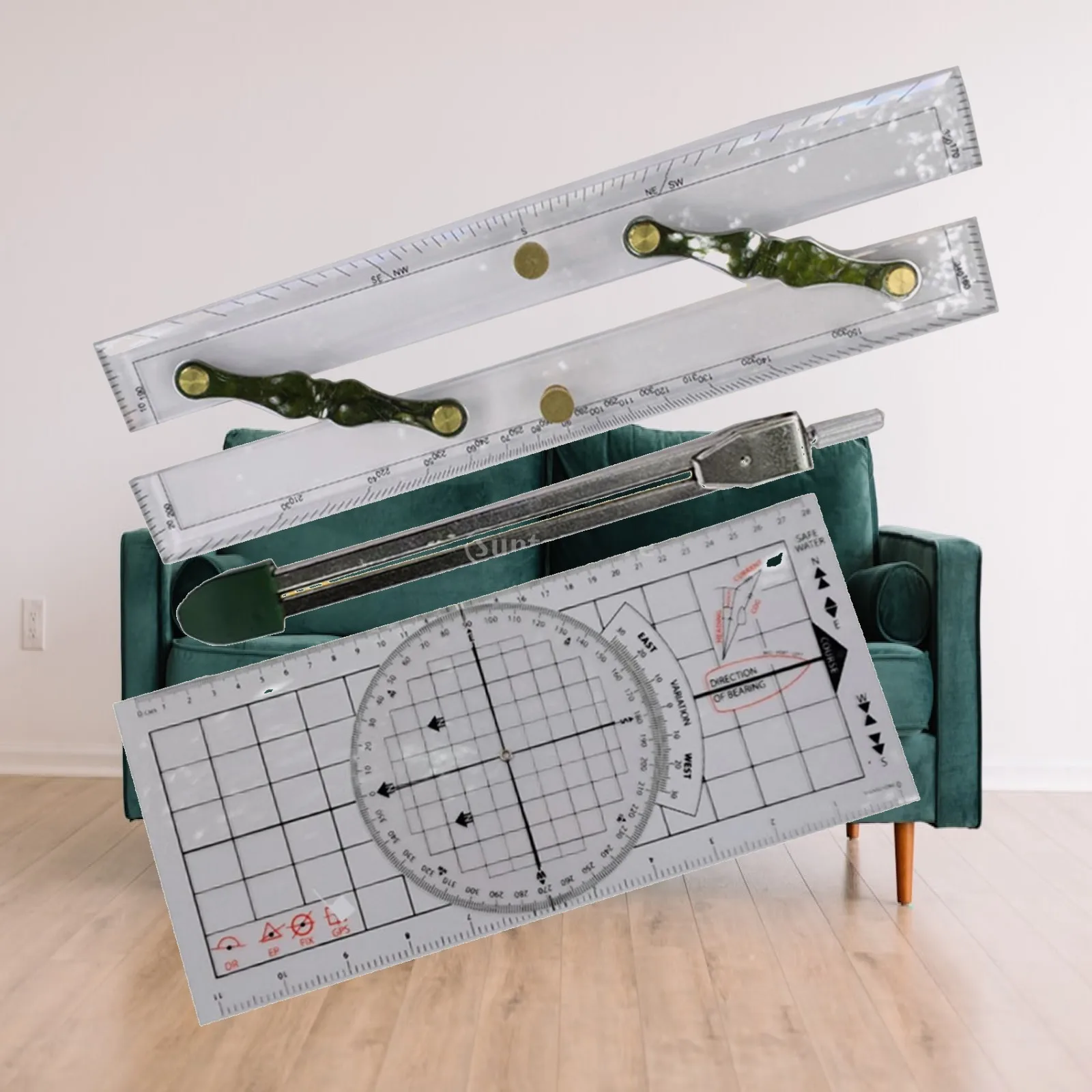 Marine Navigation Divider Clear Scales Plastic Plotter Protractor Professional Measurement Set for Sailing