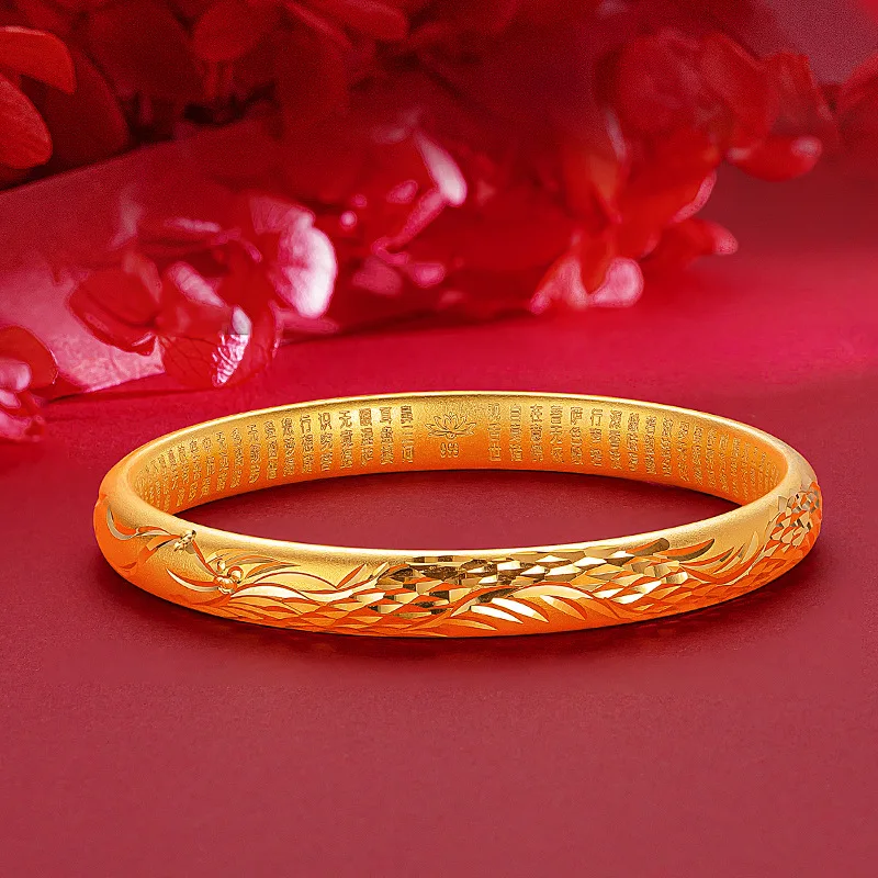 9999 real gold 24K yellow gold Ancient-style Heart-sutra Bracelet