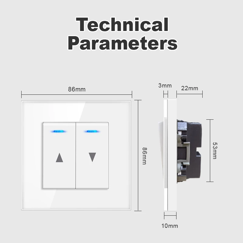 NYWP-electric curtain switch, lifting equipment, crystal clear glass panel black/white/gray/ reset switch