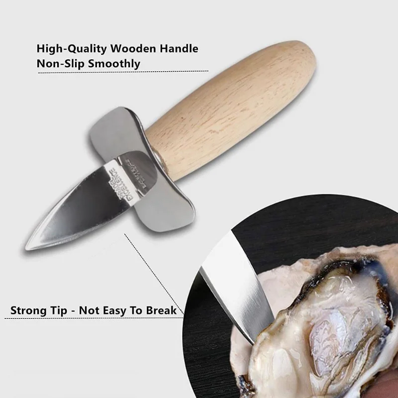 Steel Seafood Scallop Pry Knife with Wooden Handle Oyster Knives Sharp-edged Shucker Shell Seafood Opener