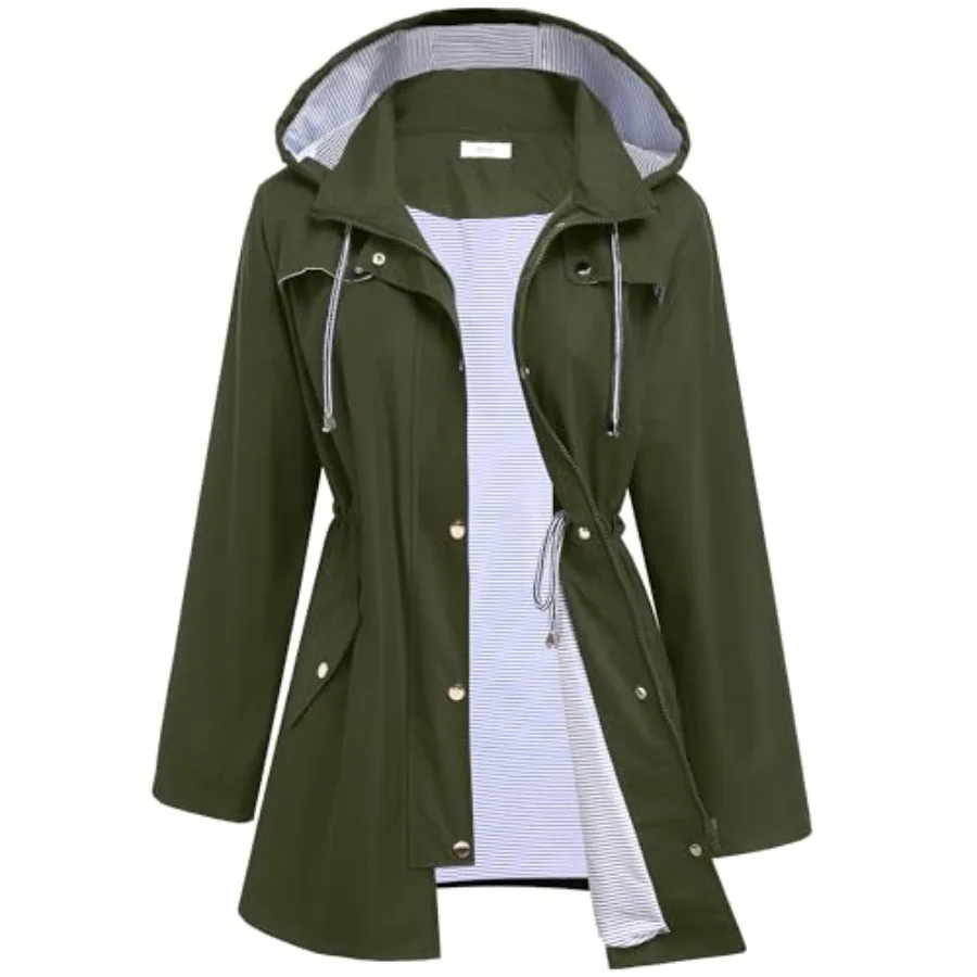 Hount Women Rain Jacket Lightweight Waterproof Raincoat Lined Outdoor Hooded Windbreaker Trench Coat