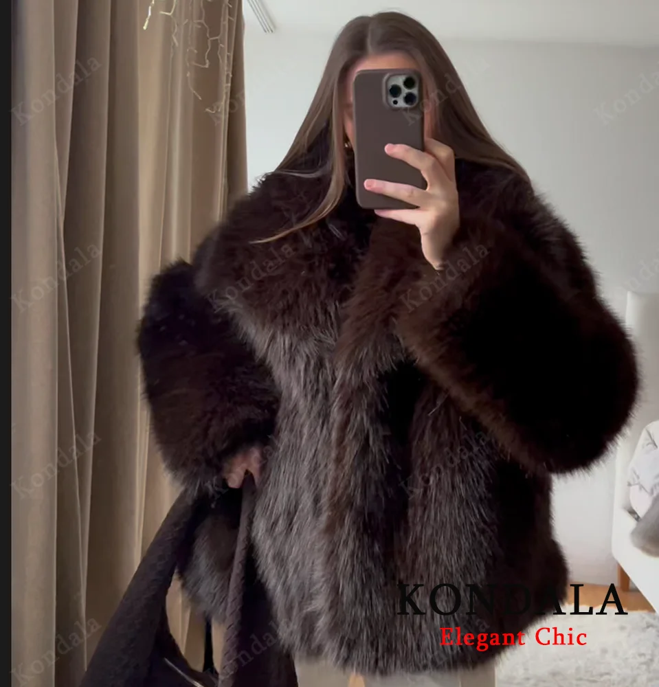 KONDALA Faux Fur Coat Women Warm Coat Lapel Faux Fur Loose Coat 2026 Spring Winter Fashion High Street Elegant Female Daily Coat