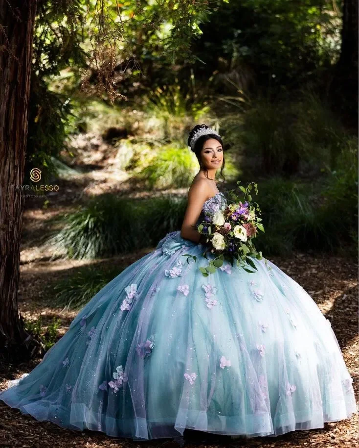 ANGELSBRIDEP 3D Floral Blue Purple Princess Quinceanera Dresses with Cape Skirt vestidos de 15 años quinceañeras Customized