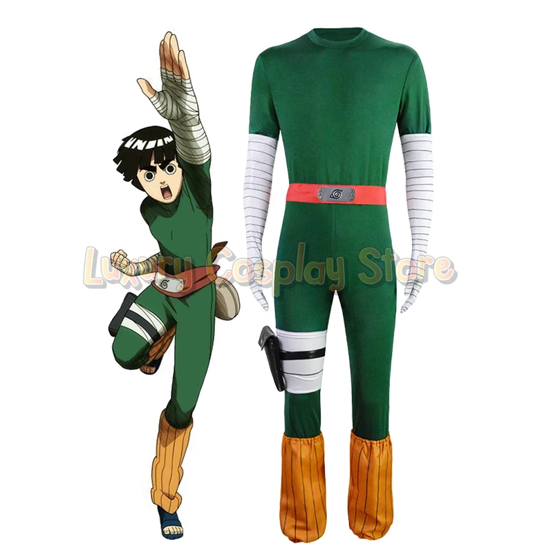 Disfraz de Anime Ninja Rock Lee para hombre, mono verde, mono de combate de héroe, uniforme de juego de rol, traje de fiesta de Carnaval y Halloween