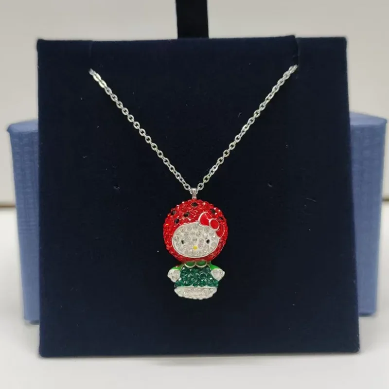 Kawaii Hello Kitty Alloy Necklace Cartoon Delicate Diamond Accessories Shiny Debutante Light Luxury Cute Girl Jewellery Gift