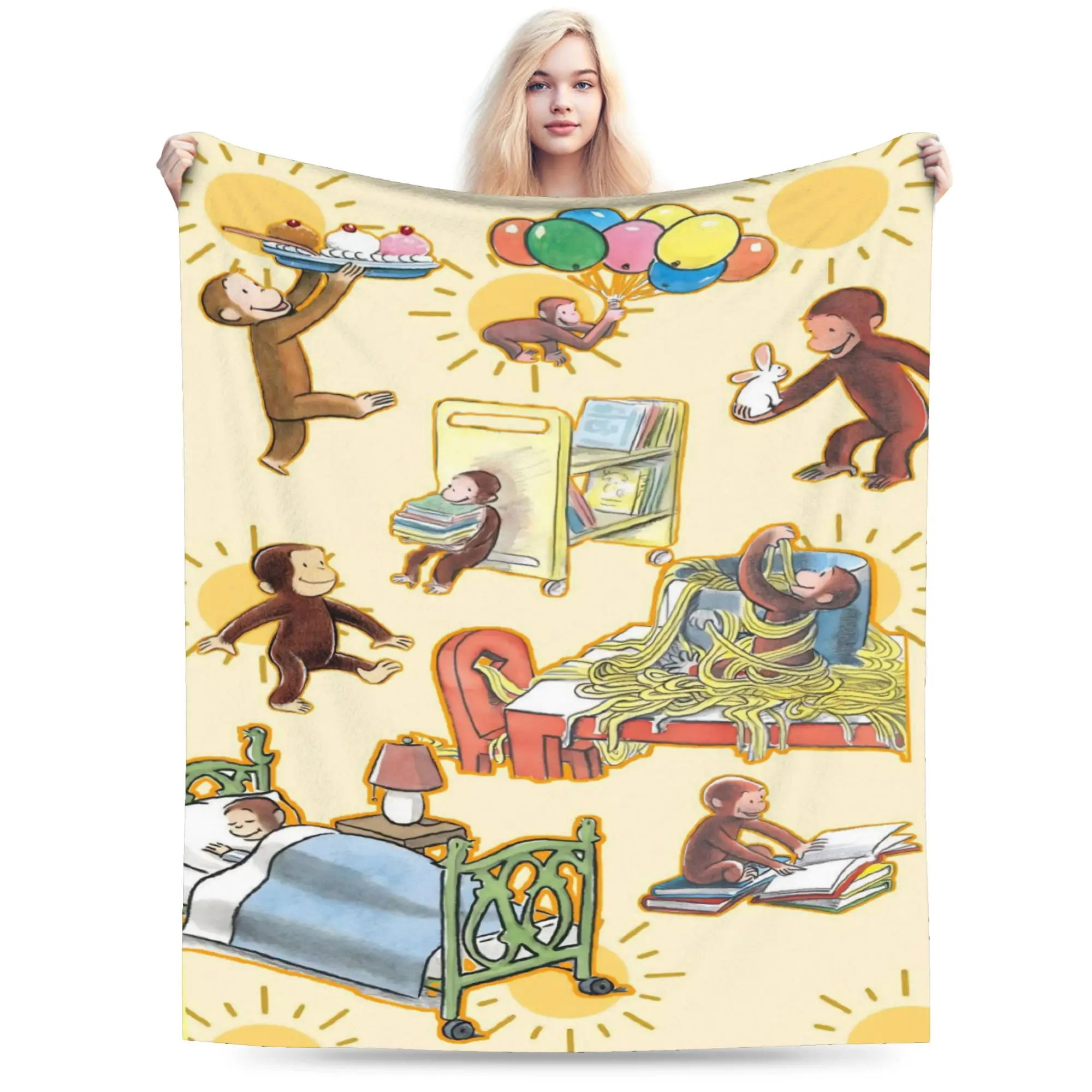 New Curious George African Monkey  Blankets Soft Fleece  Relax Throw Blanket Machine Washable
