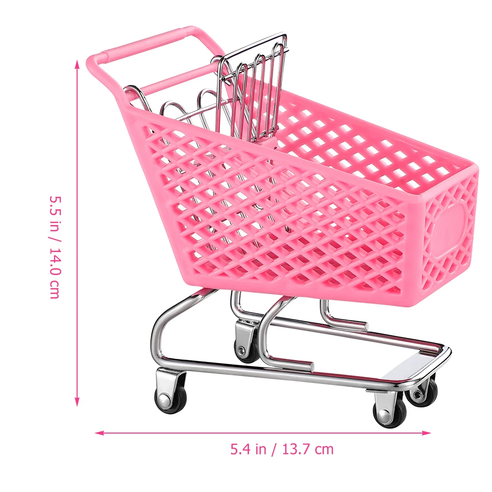 4-delig kinderwinkelwagentje roze plastic mini decoratieve trolley speelgoed boodschappenwagentjes kleine kinderen klein bureau metaal kind