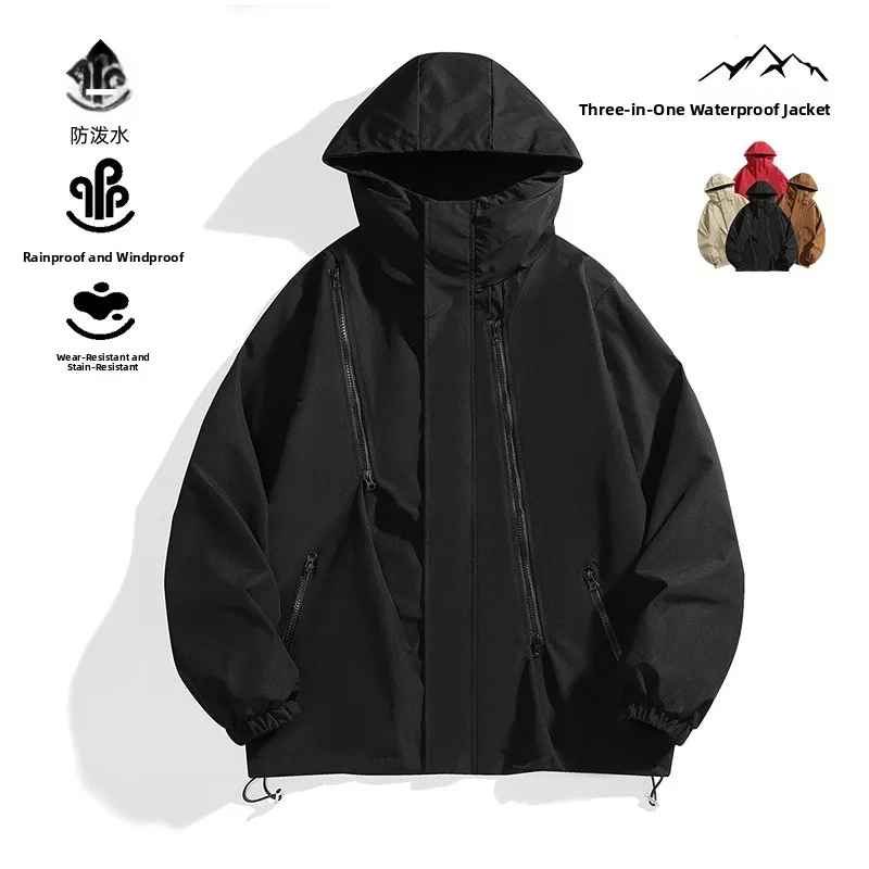 

Men's Spring Autumn Windproof Waterproof Hiking Jacket Zipper Loose Fit Casual Brand Outdoor Polyester Fiber Long Sleeve Coat