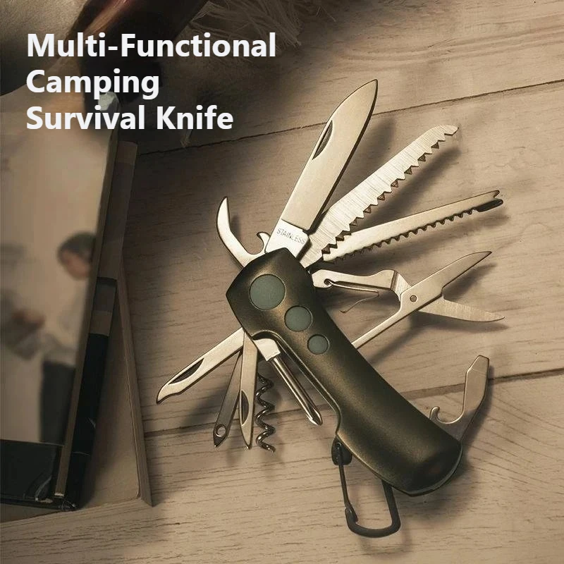 Camping Survival Knife 15 in 1 Stainless Steel Swiss Mini Folding Keychain Knife Outdoor Portable Knife Tools Combination