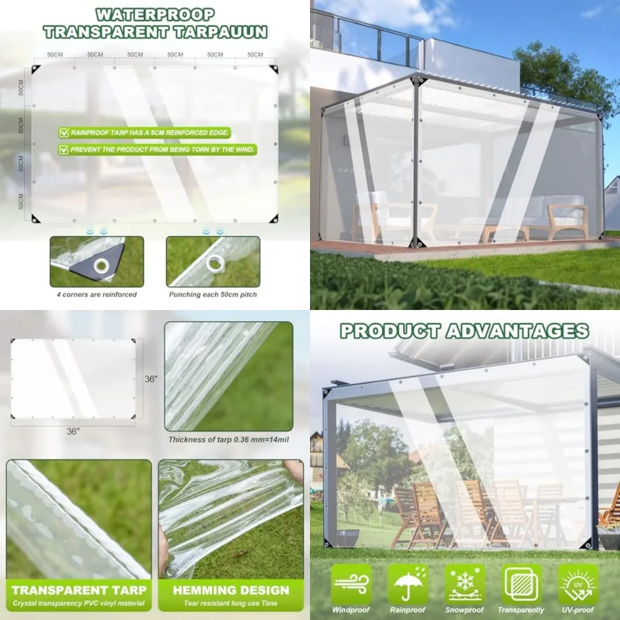 Clear Tarp, ft Clear Tarps with Grommet, 14 MiL Heavy Duty Waterproof with Reinforced Edge for Patio and Pavilion, Porch and Ou
