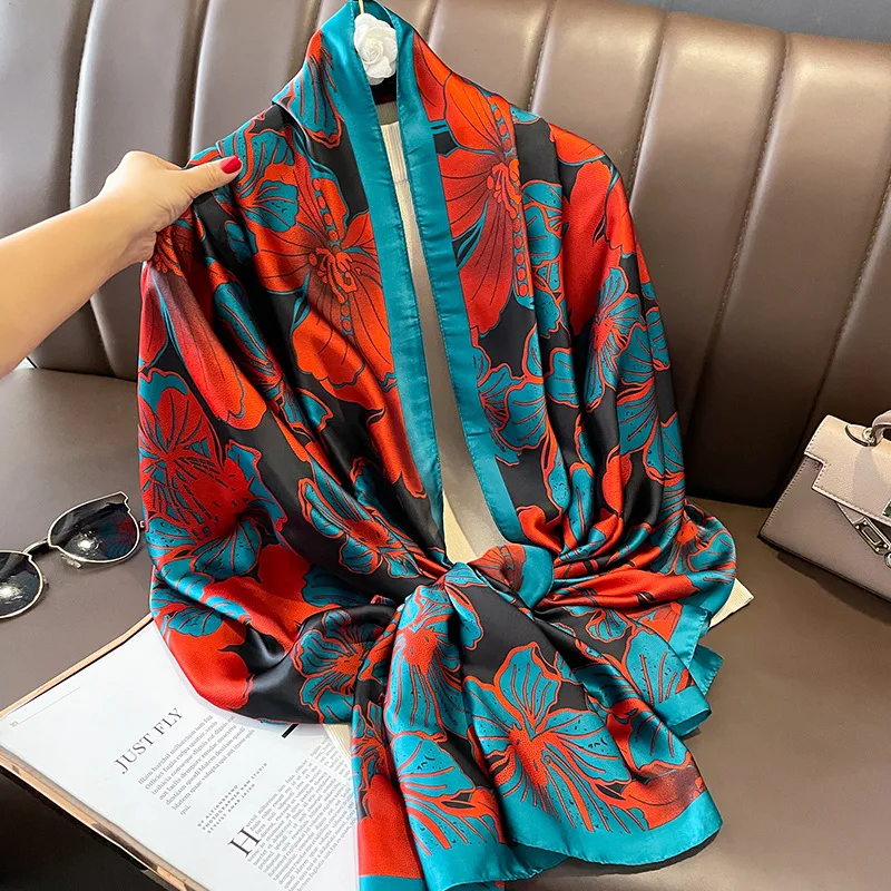 

New Design Square Silk Scarf Popular 2023 Style Beach Bandanna Luxury Sunscreen 180X90CM Scarves Women The Four Seasons Shawls